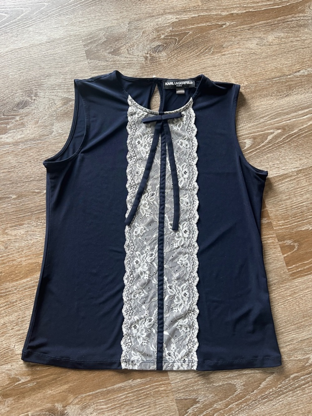 Karl Lagerfeld Paris Navy and Cream Lace Top size M
